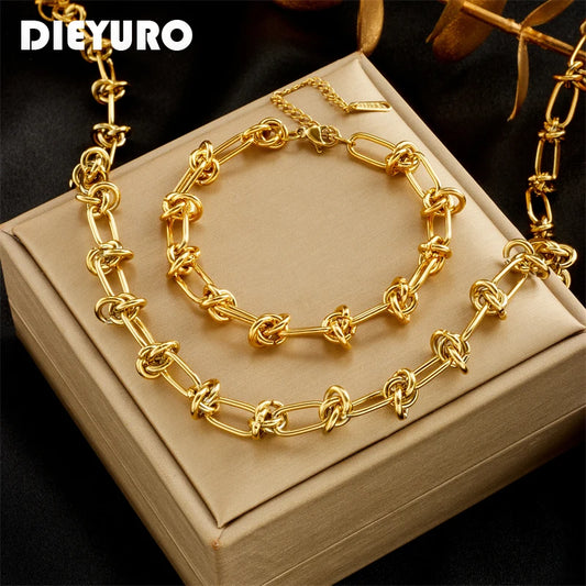 Stainless Steel Gold Silver Color Twist Knot Necklace Bracelets  Set - BOGO Free 🔥