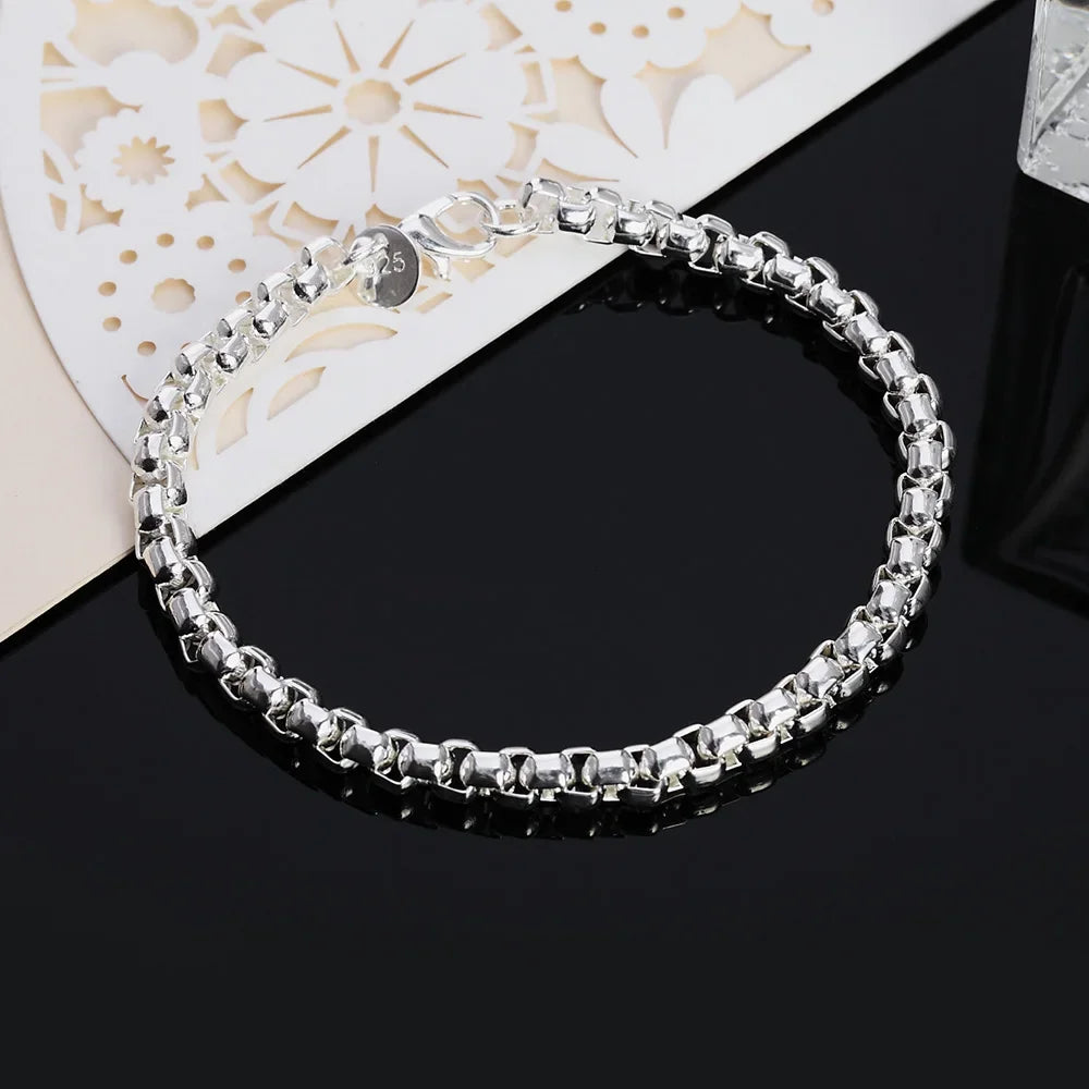 45-60cm 925 Sterling Silver 4mm Round Box Chain Necklace Bracelet set