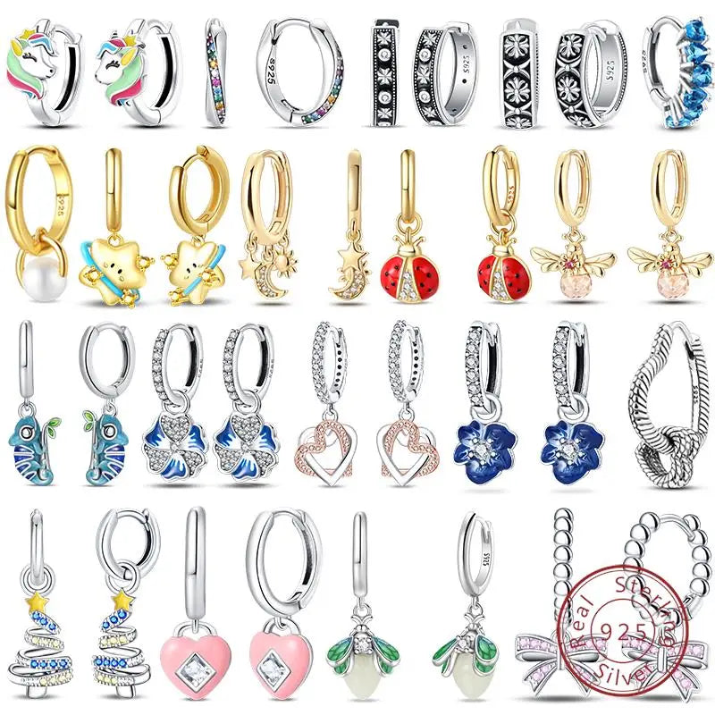 925 Sterling Silver Earrings Charm Simple Shiny Zirconia - Buy One Get