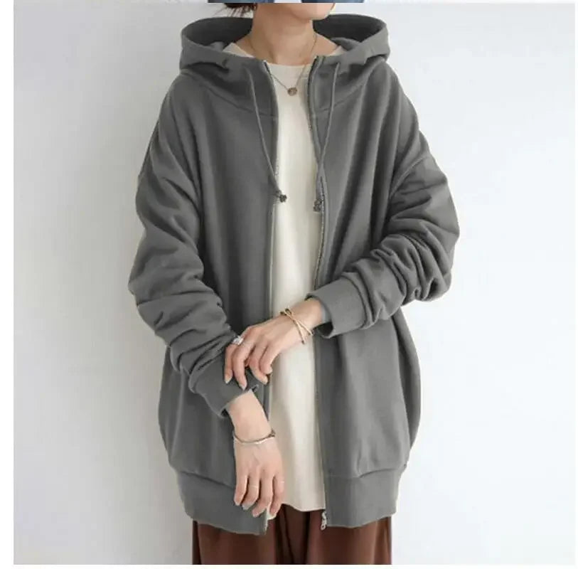 Sweatshirt Zippered Hooded Long Plush Sweatshirt for Women