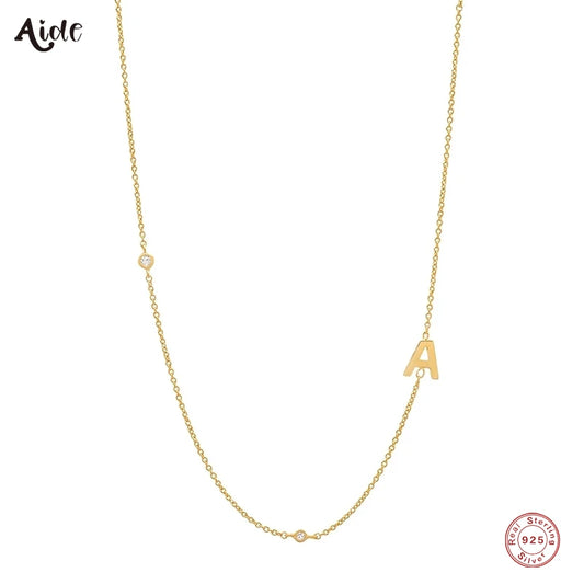 925 Sterling Silver covered with 18k plated gold Dainty Initial Necklace - Free Shipping