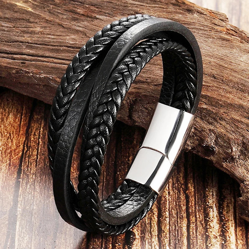 Braided Rope Woven Black Leather Men Bracelets -BuyOne Get One Free🔥