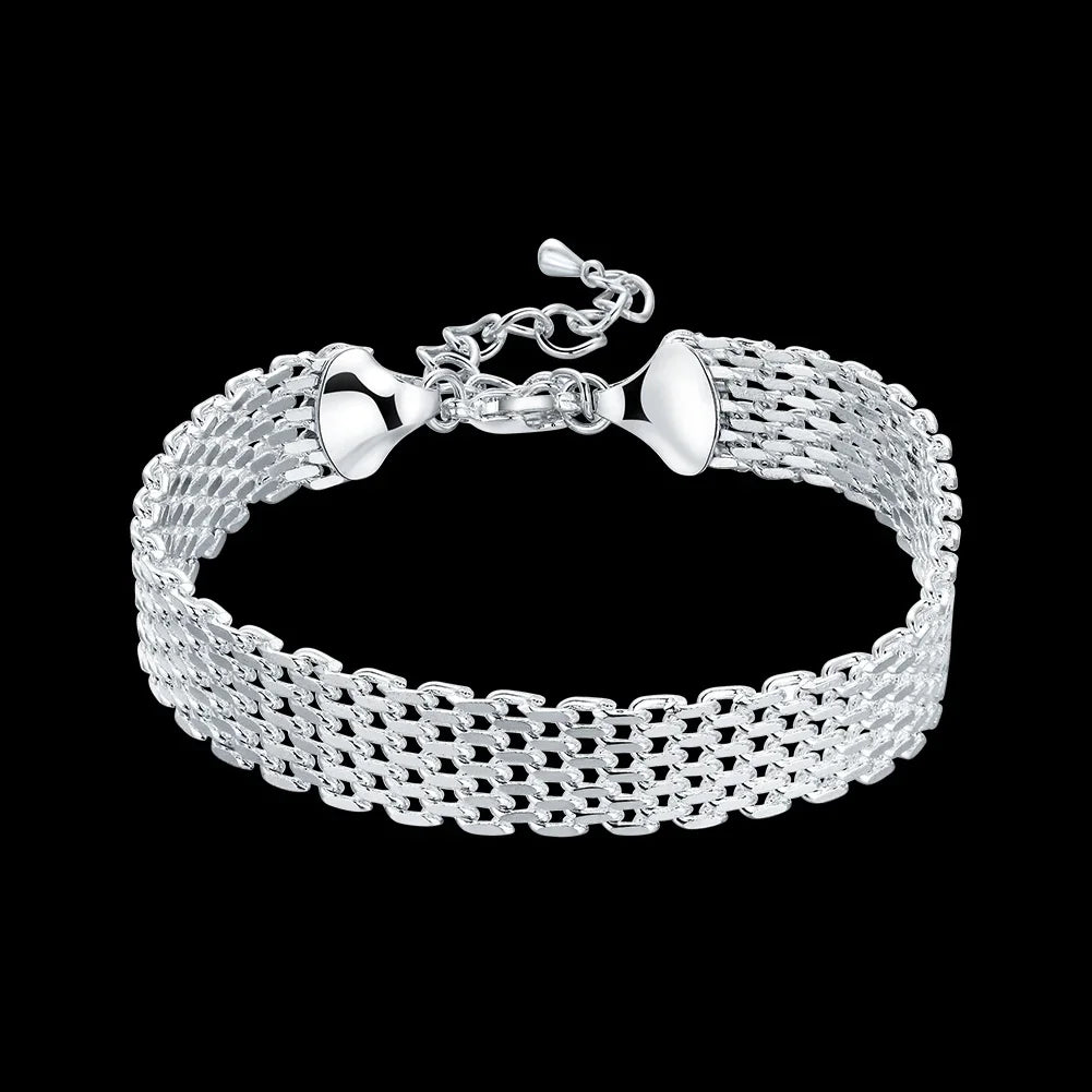 Fine Noble 925 Sterling Silver Solid Chain Bracelet For Women Men