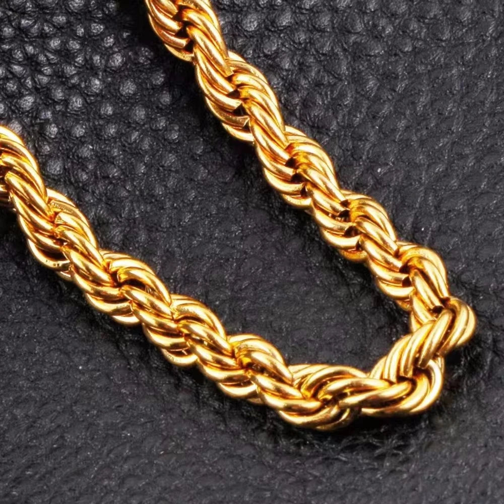925 Silver Noble 45-60cm 18K Gold 4mm Rope Chain Necklace for Women