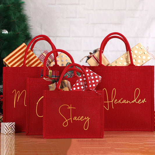 Christmas Gift Bags, Personalized Name Tote Bags