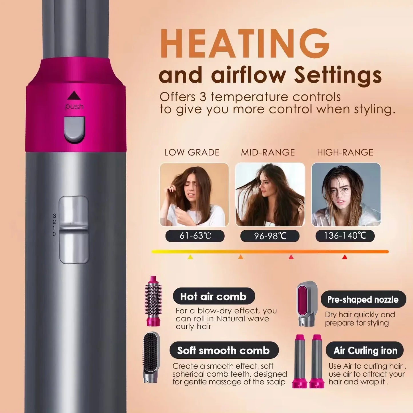 New Hair Dryer Multi Hair Styler 5 in1 Curling Iron Hair Straightener With Hair Brush