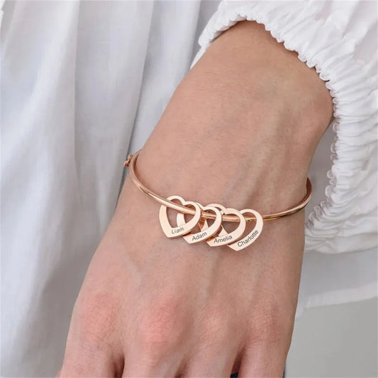 Stainless Steel Love Charms with Carving Name Adjustable Bangle - Buy one get one free