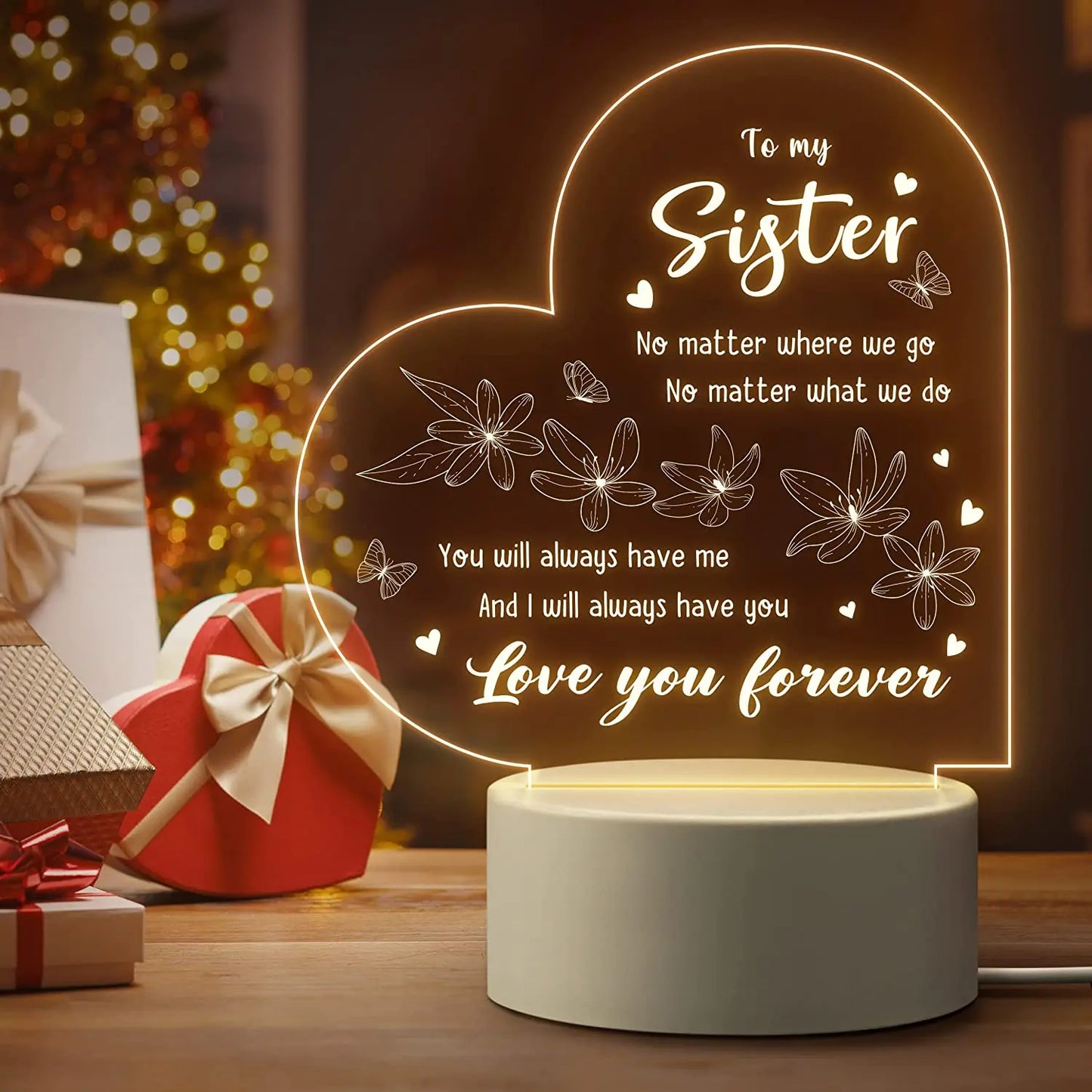 To My Sister Acrylic Night Light, Decorative Led Night Light Lamp