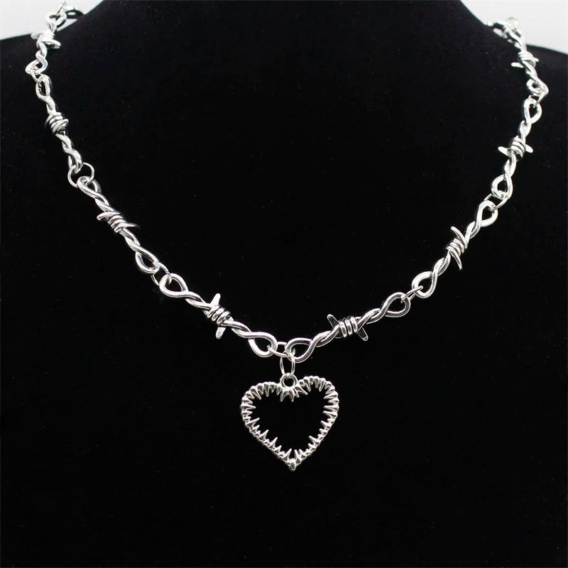 Tiny Wire Thorn Unisex Necklace – Gothic Punk Barbed Wire Chain