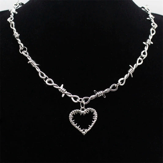 Tiny Wire Thorn Unisex Necklace – Gothic Punk Barbed Wire Chain