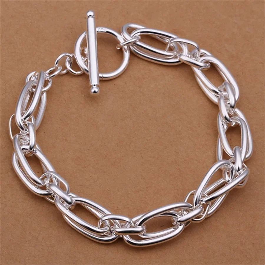 Fine Noble 925 Sterling Silver Solid Chain Bracelet For Women Men