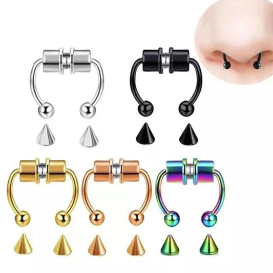 Magnet Fake Nose Ring,  5pcs Stainless Steel, Strong Magnetic Nose Stud,