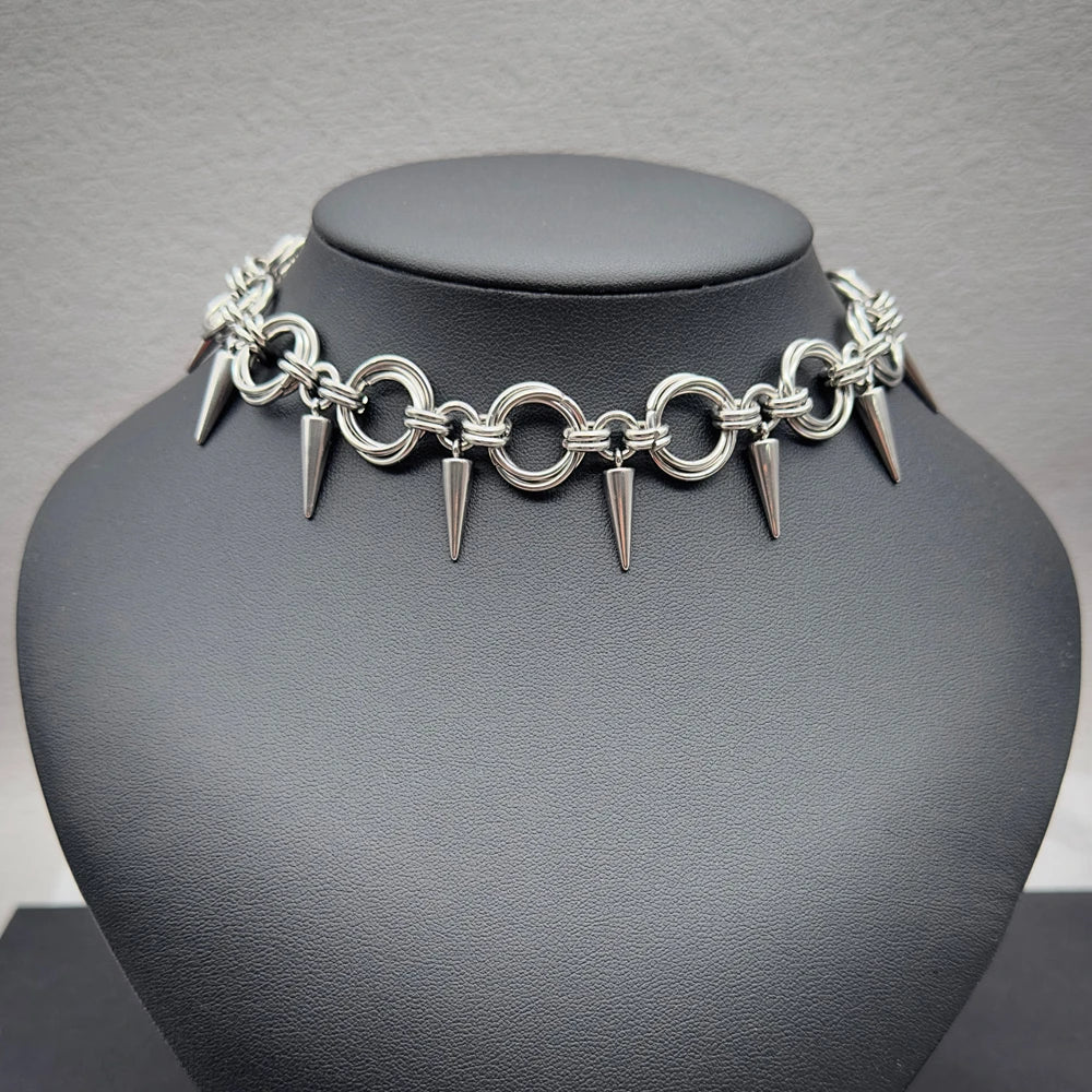 Goth Spiky Choker Necklace Handmade Stainless Steel Rivet Spike Necklace