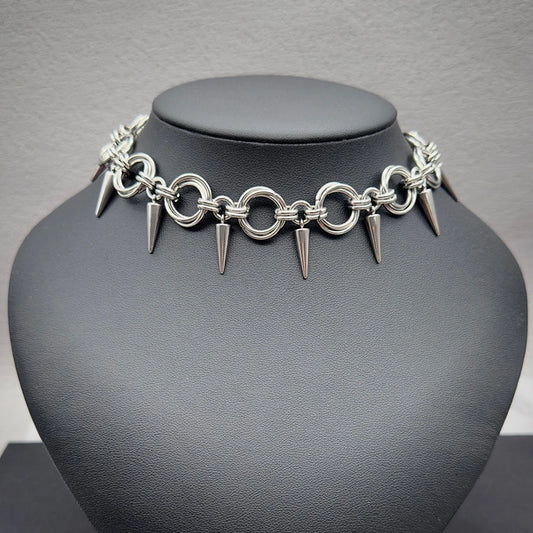 Goth Spiky Choker Necklace Handmade Stainless Steel Rivet Spike Necklace