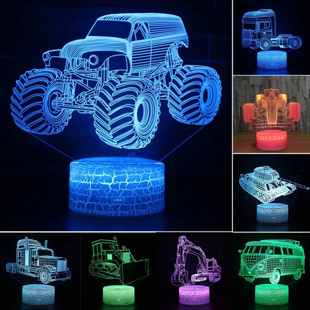 Car,Truck,Tractor,Excavator 3D Night Light LED Touch