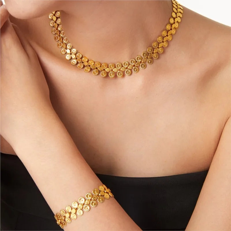 Bohemia Style Multi Flower Stainless Steel Necklace Bracelet For Women