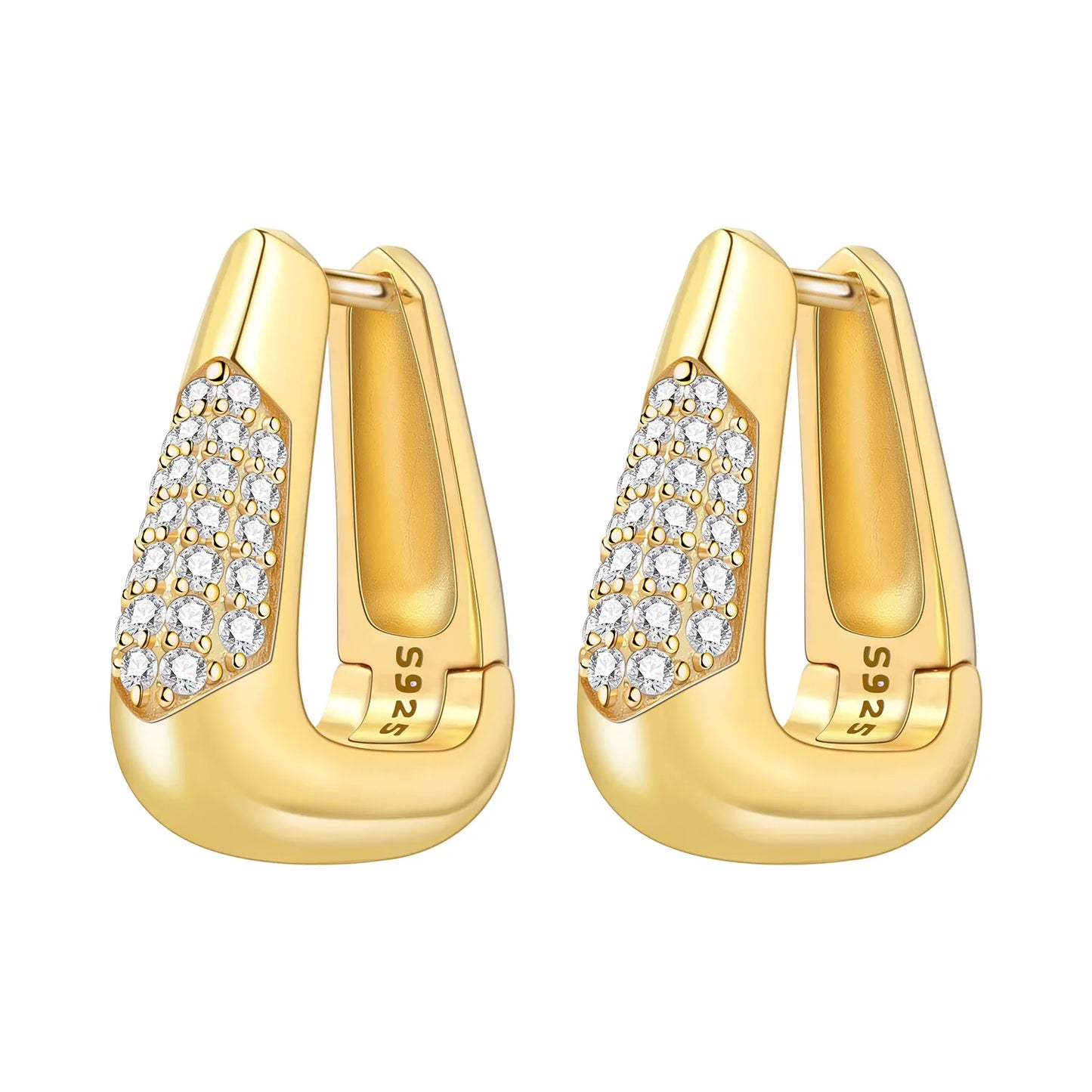 S925 Sterling Silver 18K Gold Square Hoop Earrings