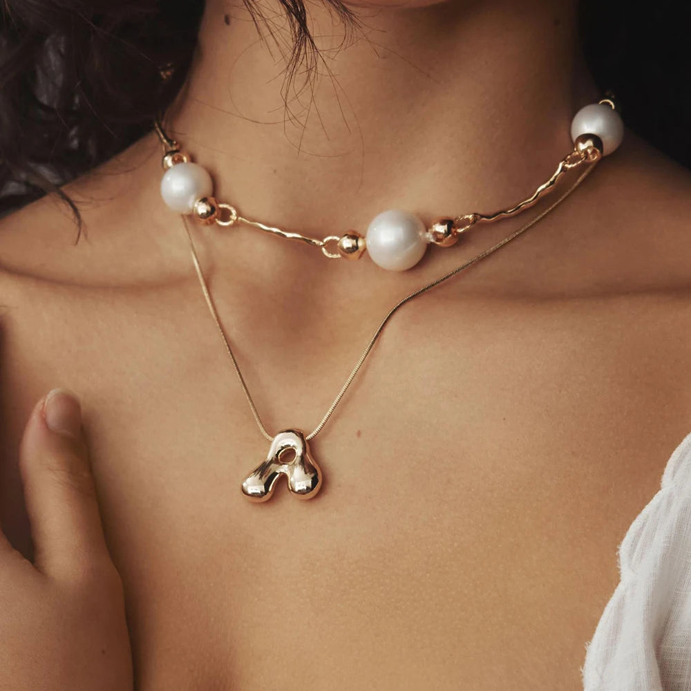 Golden Color Stainless Steel Initial Necklace for Women