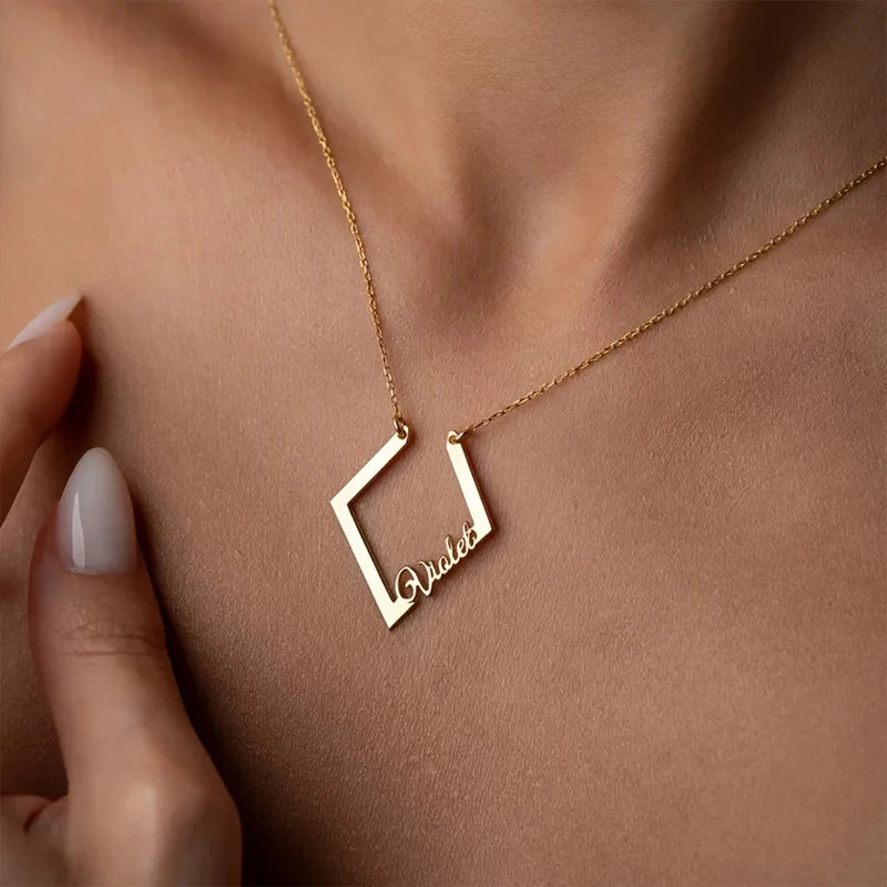 Asymmetrical Custom Name Necklace Personalized Minimalist Stainless Steel