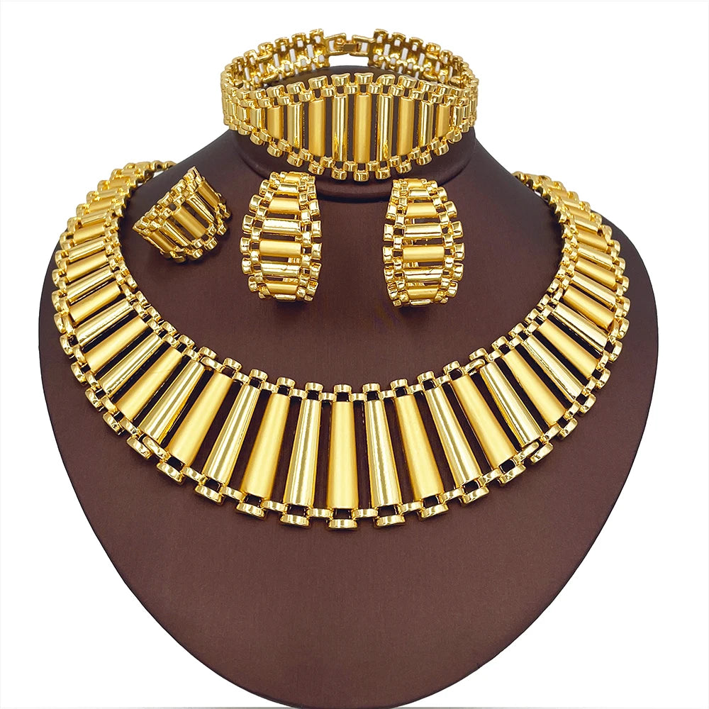 Luxury Jewelry Set Exaggerate Big Necklace Bracelet Earring Ring Set