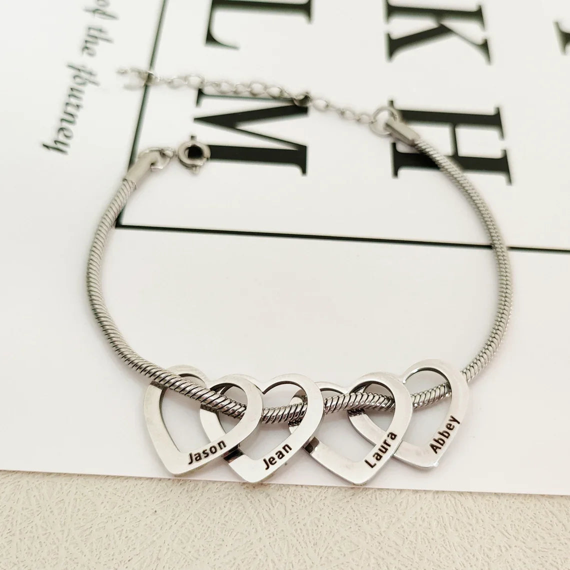 Custom Heart Name Bracelet 2 Family Heart Charm Bracelet - Buy one Get one Free