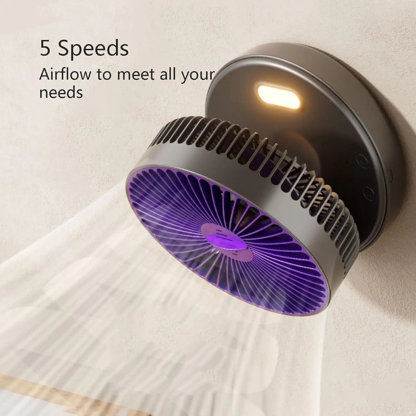 3000mAh Foldable Glow-in-the-Dark Fan Wall Mount Portable