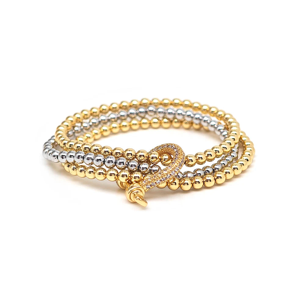 18K GP stackable Beads Elastic Pulseras Zirconia Charm Bracelets - BOGO 🔥