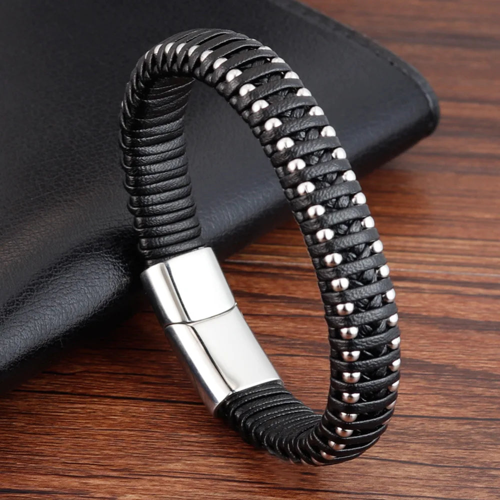 Braided Rope Woven Black Leather Men Bracelets -BuyOne Get One Free🔥