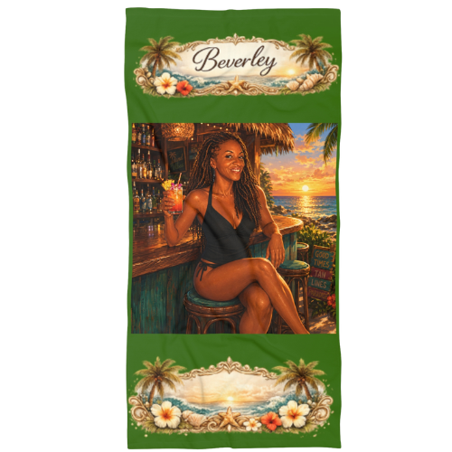 Sipping by the Beach - Personalized Beach Towel
