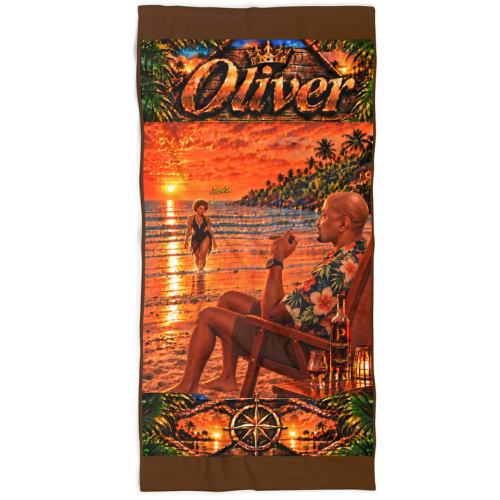 Beach Towel — Personalized Tropical Sunset Design (Name: Oliver)
