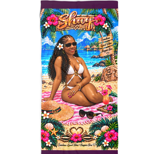 Sexy Island Vibes Beach Towel — Tropical Pinup Bikini Design