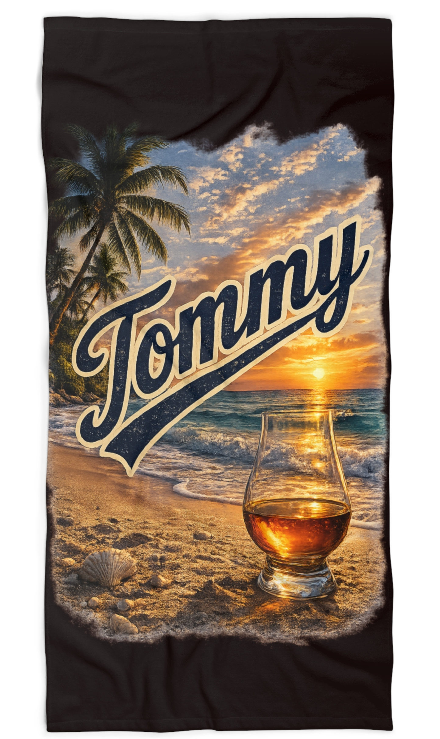 Tommy Personalized Sunset Beach Towel – Tropical Palm & Anchor Design