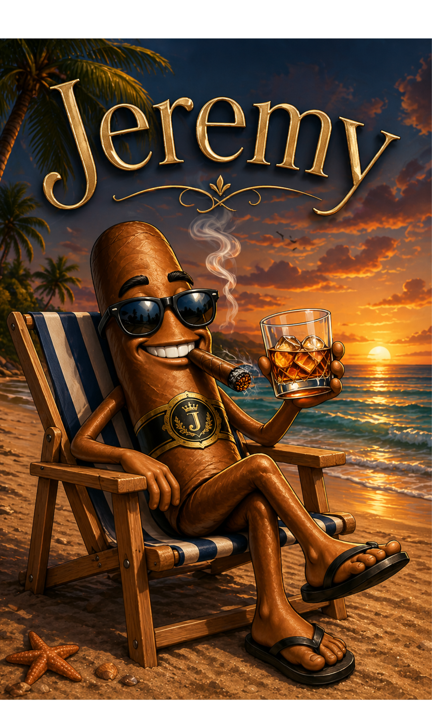 Personalized Cigar DrinkingTropical Beach Towel For HIM