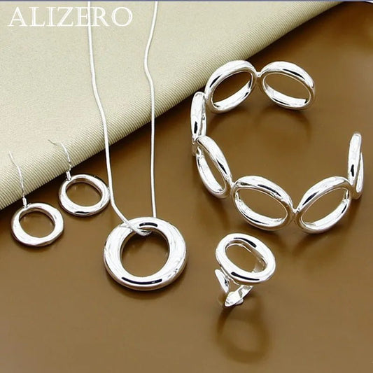 ALIZERO 925 Sterling Silver Round Circle Gift Jewelry 4Pcs Set - Buy One Get One free 🔥 - BeeBeeBuys