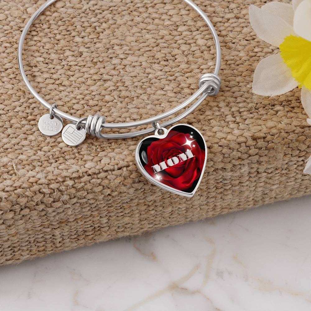 MOM RED ROSE-Engrave the back of this heart with you words!