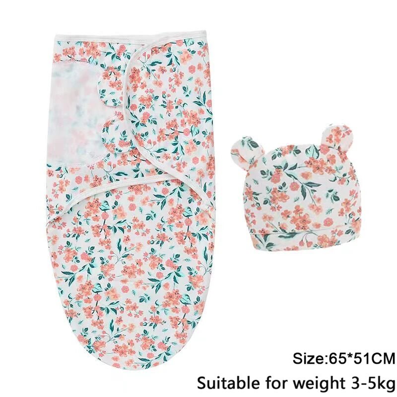 Baby Blanket Hat Set Cartoon Printed Cotton Newborn 0 - 6 Months - BeeBeeBuys