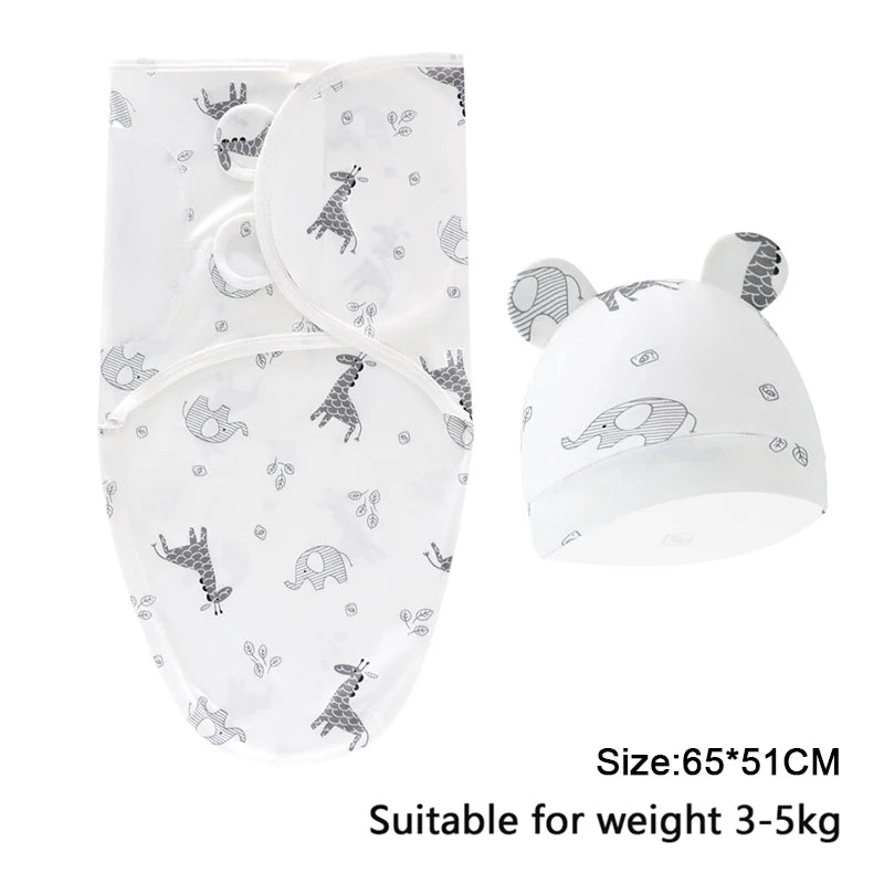Baby Blanket Hat Set Cartoon Printed Cotton Newborn 0 - 6 Months - BeeBeeBuys