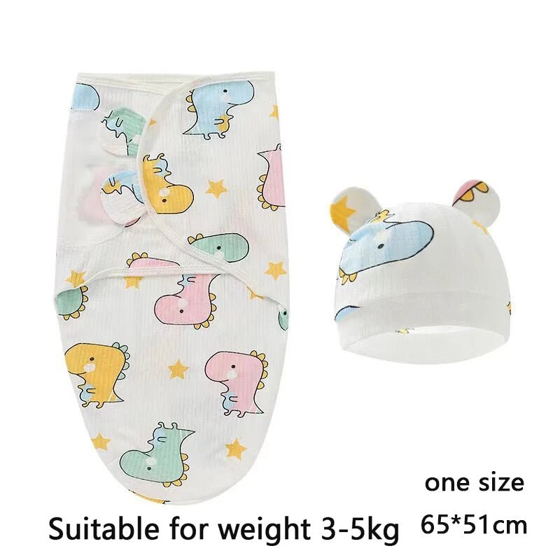 Baby Blanket Hat Set Cartoon Printed Cotton Newborn 0 - 6 Months - BeeBeeBuys