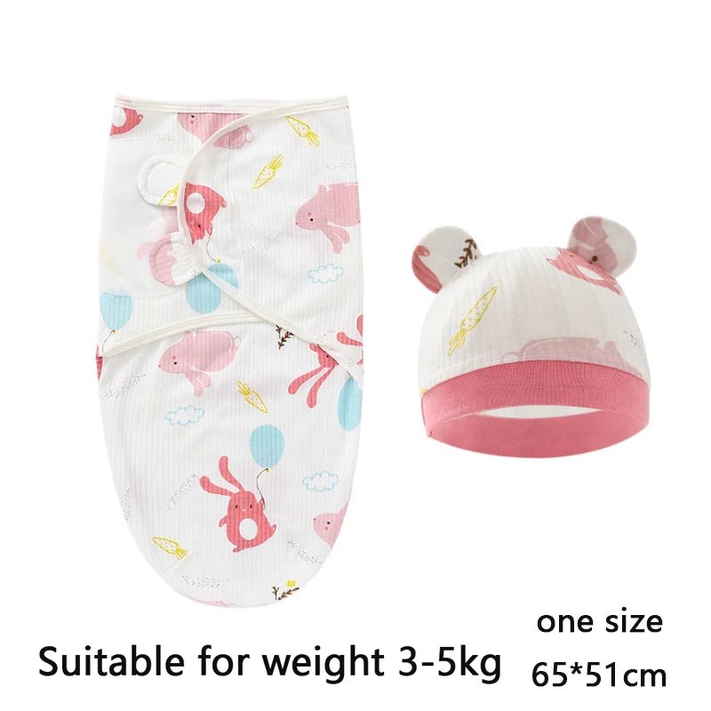 Baby Blanket Hat Set Cartoon Printed Cotton Newborn 0 - 6 Months - BeeBeeBuys