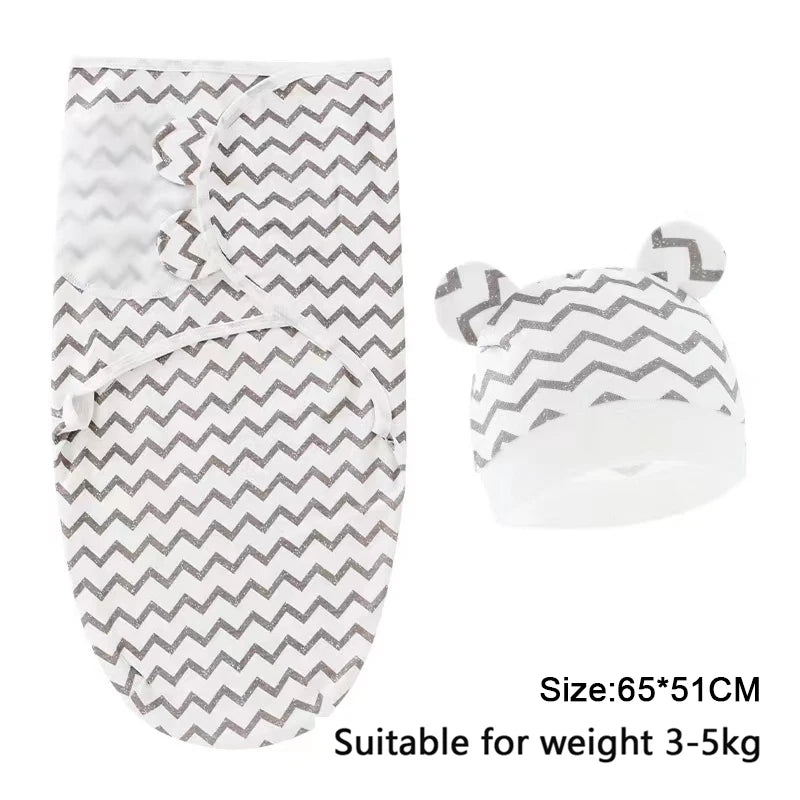 Baby Blanket Hat Set Cartoon Printed Cotton Newborn 0 - 6 Months - BeeBeeBuys