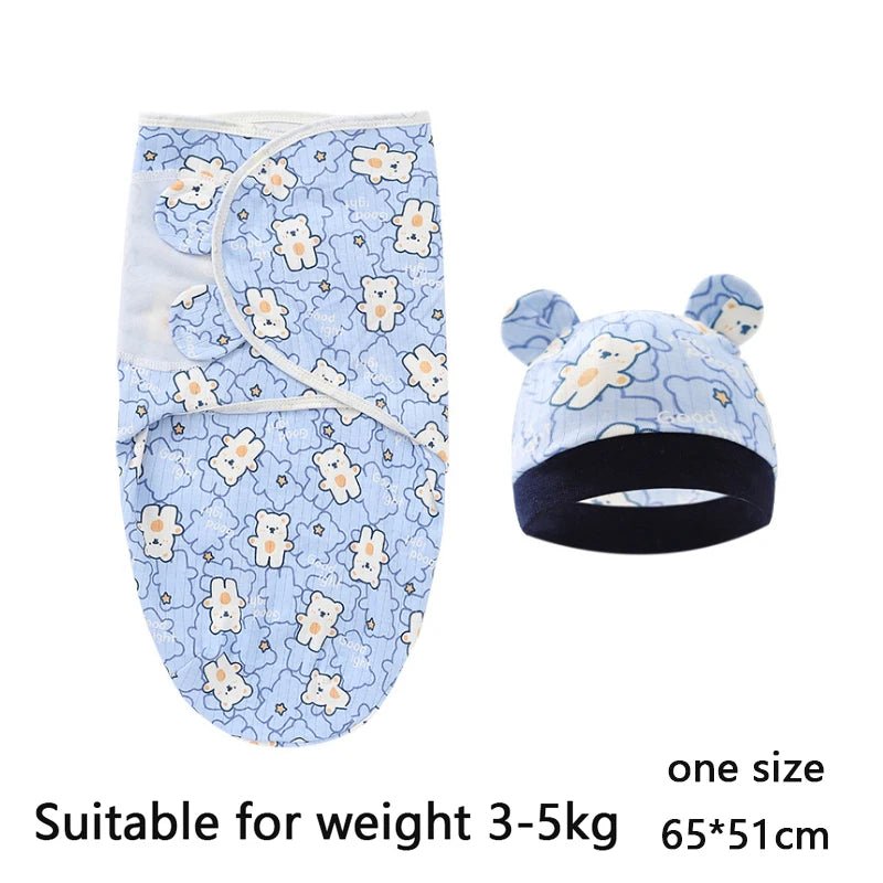 Baby Blanket Hat Set Cartoon Printed Cotton Newborn 0 - 6 Months - BeeBeeBuys