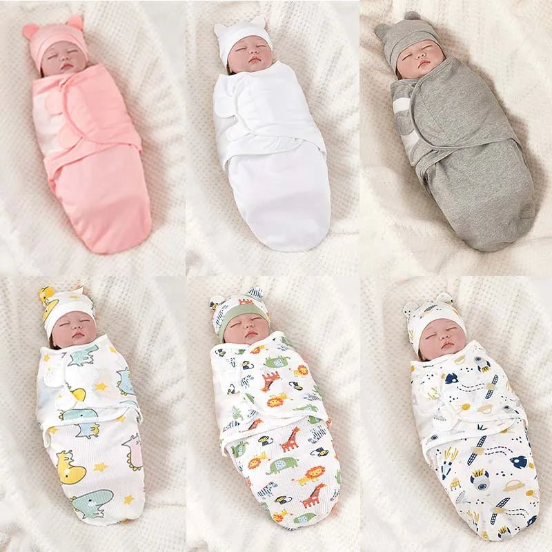 Baby Blanket Hat Set Cartoon Printed Cotton Newborn 0 - 6 Months - BeeBeeBuys