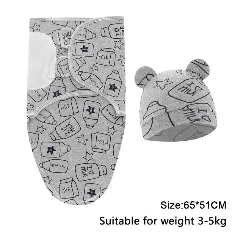 Baby Blanket Hat Set Cartoon Printed Cotton Newborn 0 - 6 Months - BeeBeeBuys