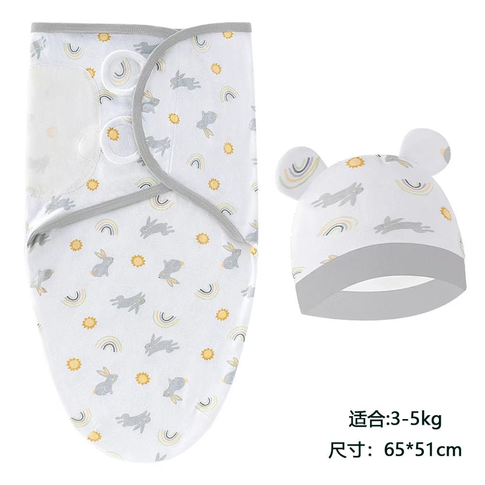 Baby Blanket Hat Set Cartoon Printed Cotton Newborn 0 - 6 Months - BeeBeeBuys