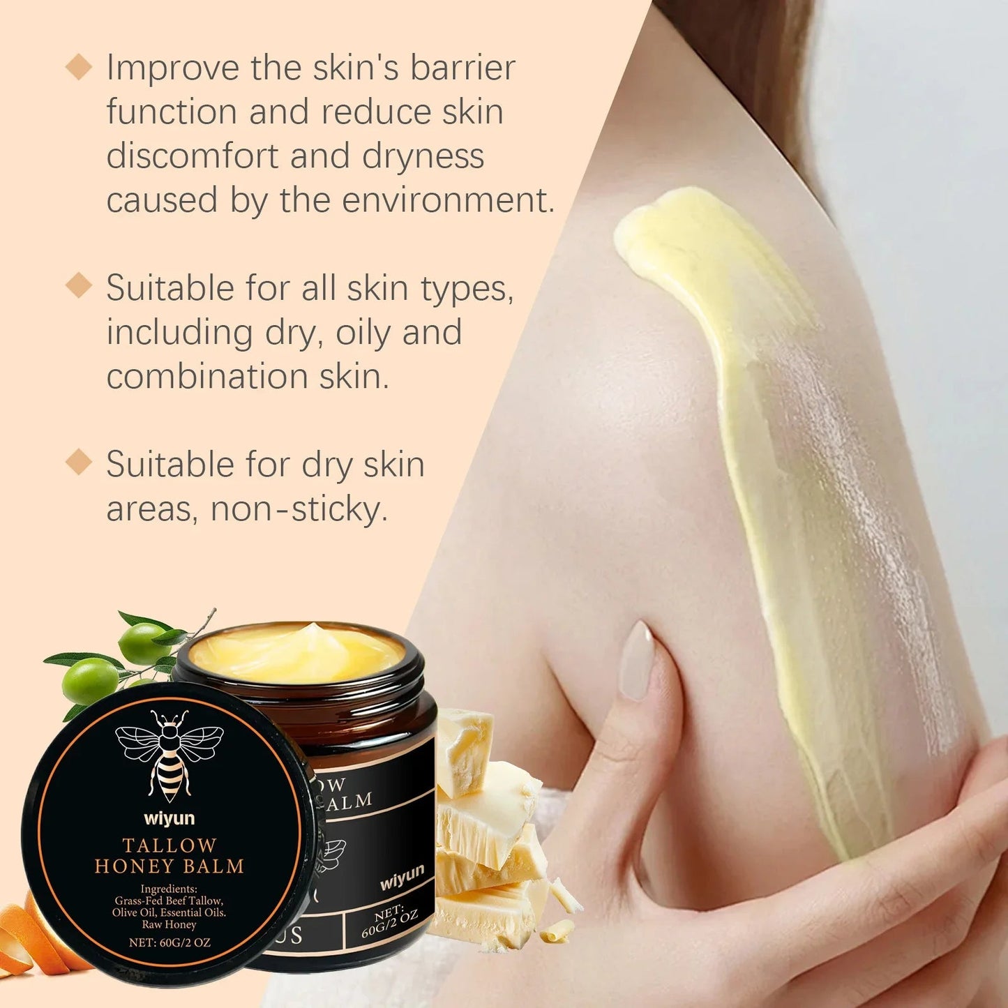 Beef Tallow Face Cream Improves Loose Skin Lasting Moisturizing - Value packs 1x, 2x, 3x - BeeBeeBuys