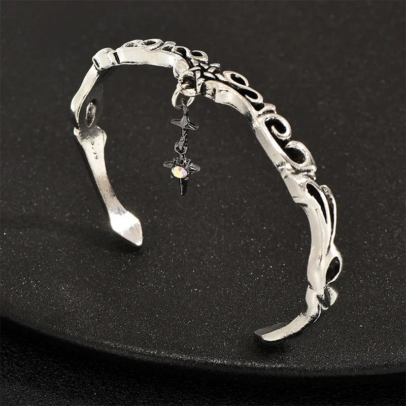 Bohemian Vintage Cross Charm Carved Cuff Open Bangle (Unisex) - BeeBeeBuys