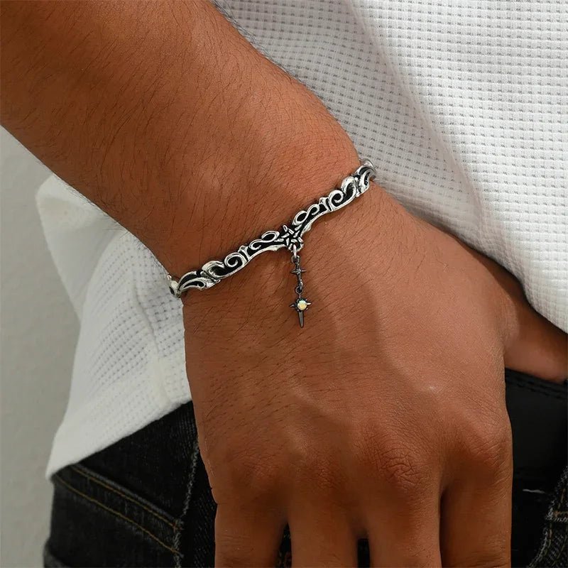 Bohemian Vintage Cross Charm Carved Cuff Open Bangle (Unisex) - BeeBeeBuys