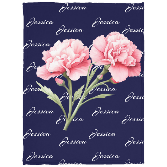 Birth Flower first name blanket - Personalized VPS Cozy Plush Fleece Blanket - 30x40