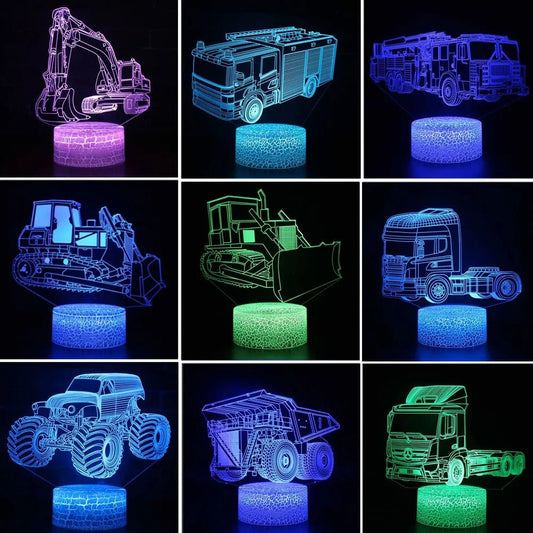 Car,Truck,Tractor,Excavator 3D Night Light LED Touch - BeeBeeBuys