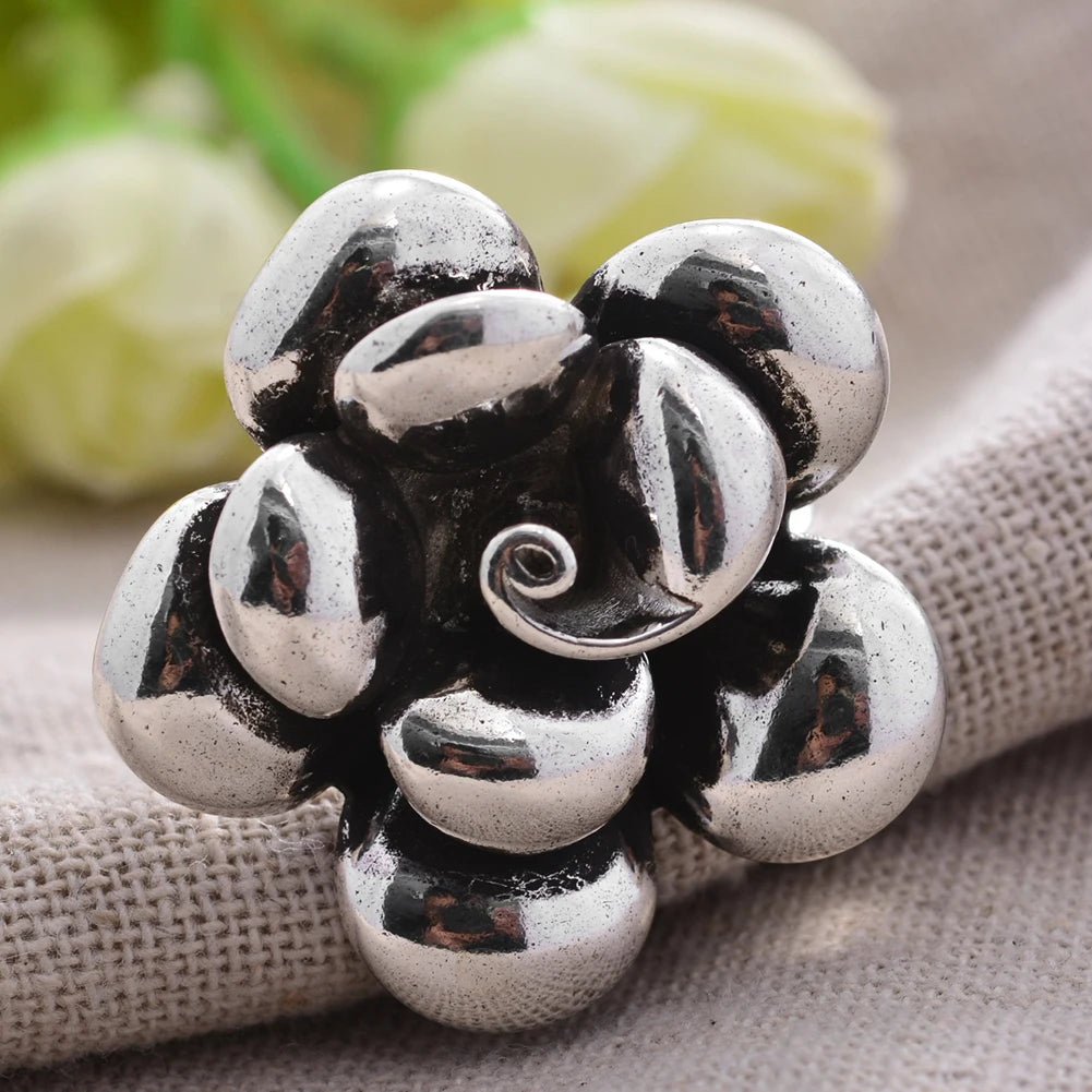 Exaggerate Big Flower Thai Silver Ladies Party Ring - BeeBeeBuys
